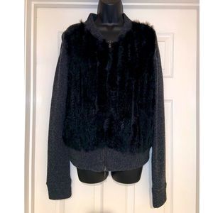 Diane Von Furstenburg Cardigan Gray  Zip Up Rabbit Fur